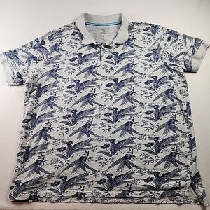 HB Harbor Bay Men's Floral Polo Shirt 3XL Short Sleeve Grey Blue Tropical Floral